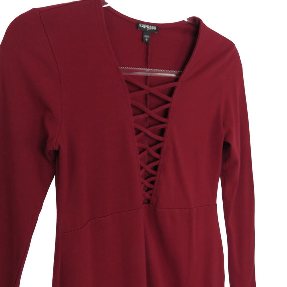 Express Burgundy Wine Red  Long Sleeve Lace Up Caged Body Con Dress Small - Picture 5 of 8